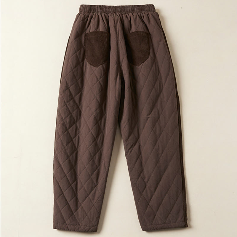 Buddha Stones Diamond Quilted Design Thermal Women's Harem Cotton Pants With Pockets - image 19