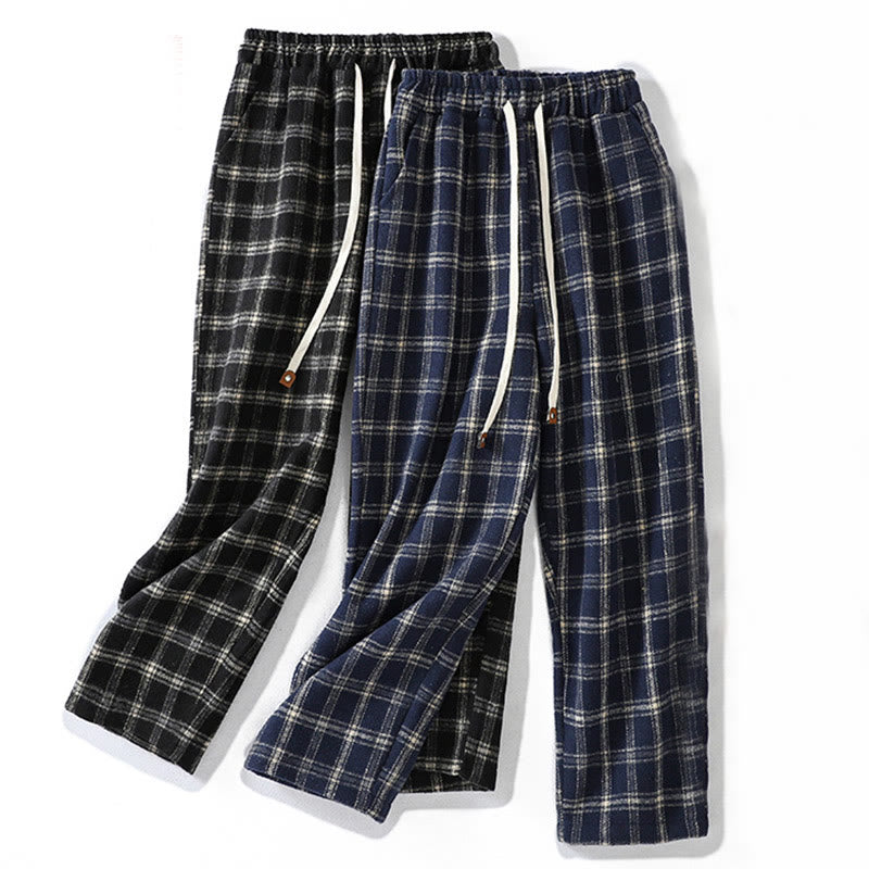 Buddha Stones Retro Plaid Pattern Women's Fleece-Lined Harem Cotton Pants With Pockets - image 16