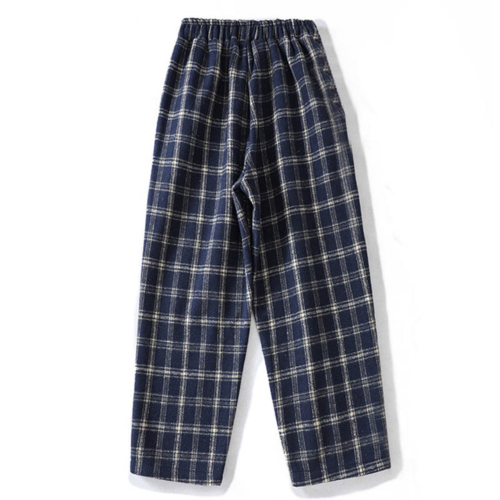 Buddha Stones Retro Plaid Pattern Women's Fleece-Lined Harem Cotton Pants With Pockets - image 1