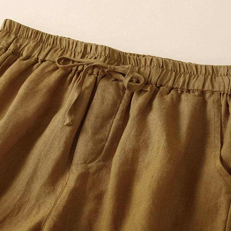 Buddha Stones Plain Color Bottom Hollow Lace Design Lace-up Cotton Women's Shorts With Pockets - image 50