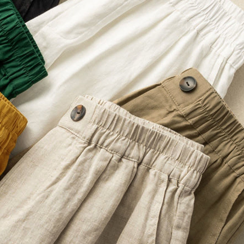 Buddha Stones Summer Casual Plain Zipper Button Cotton Linen Women's Shorts With Pockets - image 17