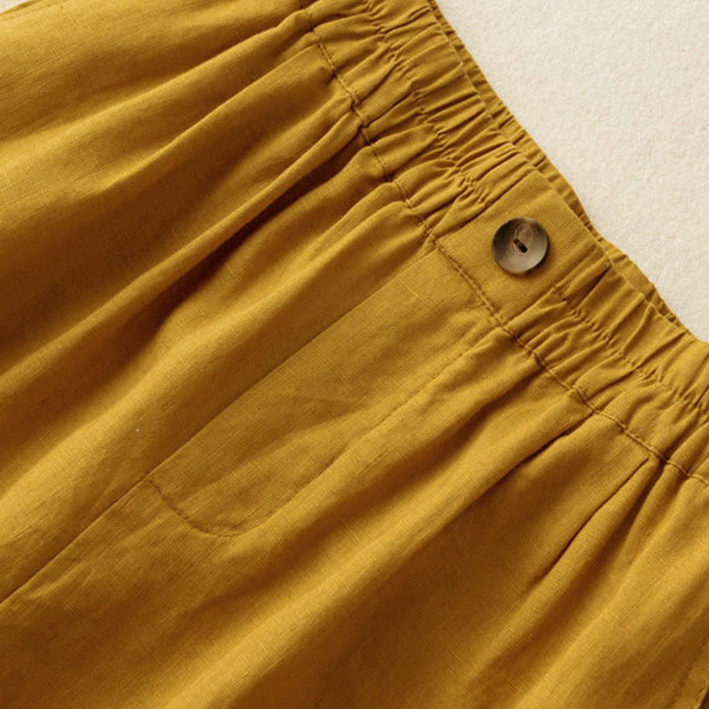 Buddha Stones Summer Casual Plain Button Cotton Linen Women's Shorts With Pockets - image 3