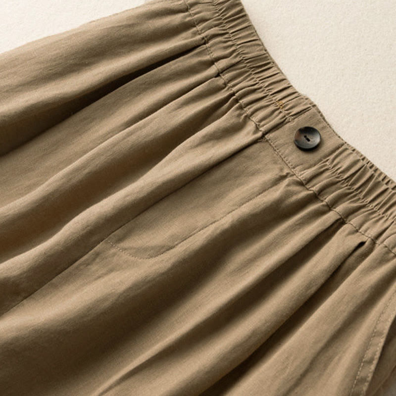 Buddha Stones Summer Casual Plain Zipper Button Cotton Linen Women's Shorts With Pockets - image 2
