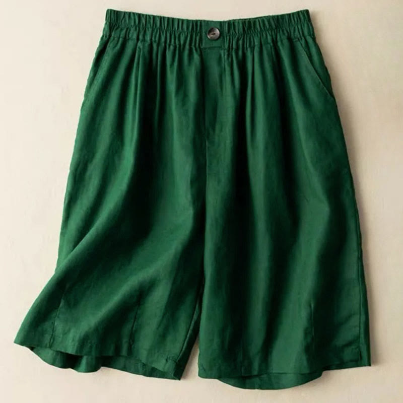 Buddha Stones Summer Casual Plain Zipper Button Cotton Linen Women's Shorts With Pockets - Green - US8-10，UK/AU12-14，EU40-42 (3XL) - image 4