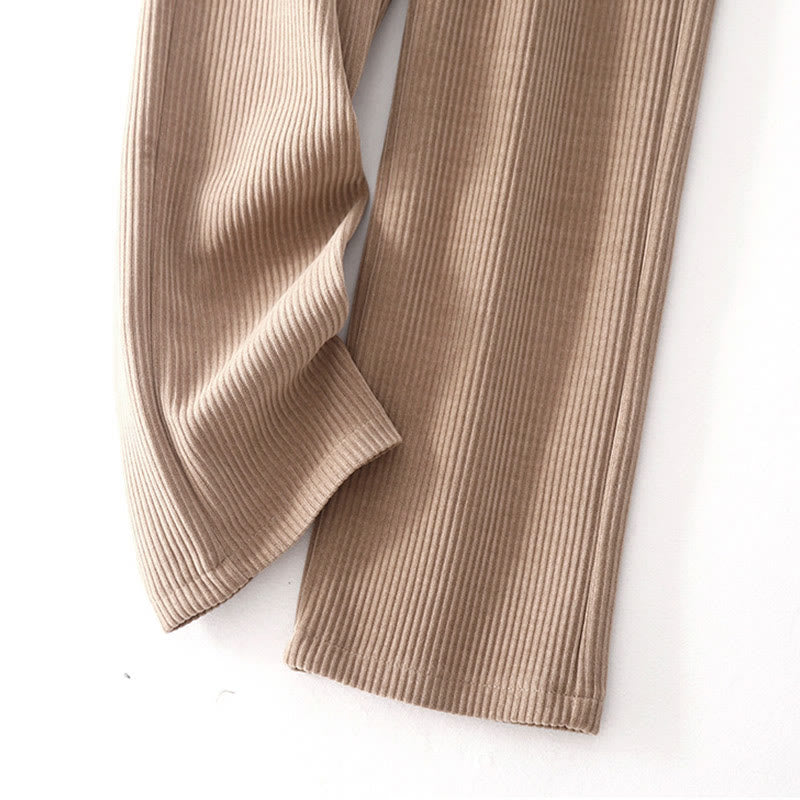 Buddha Stones Casual Solid Color Women's Wide Leg Corduroy Cotton Fleece-Lined Pants With Pockets - image 26