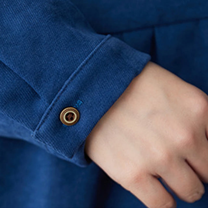 Buddha Stones Plain Buttons Design Thermal Cotton Linen Long Sleeve Midi Dress With Pockets - image 17