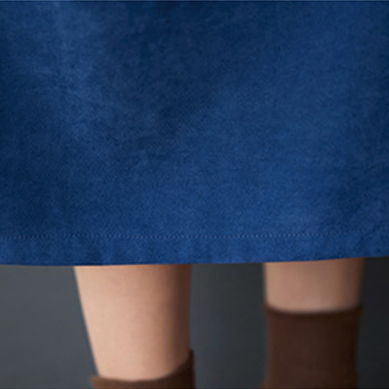 Buddha Stones Plain Buttons Design Thermal Cotton Linen Long Sleeve Midi Dress With Pockets - image 18