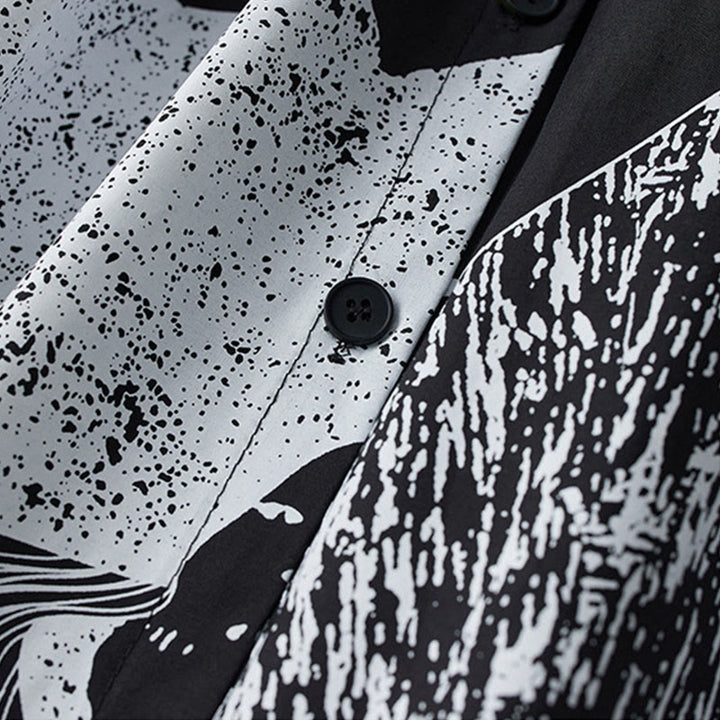 Buddha Stones Printing Irregular Lines Long Sleeve Lace-up Lapel Cotton Midi Dress With Pockets - image 8