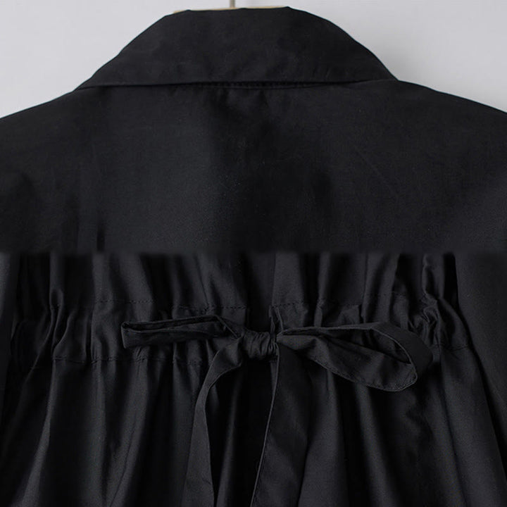 Buddha Stones Printing Irregular Lines Long Sleeve Lace-up Lapel Cotton Midi Dress With Pockets - image 4