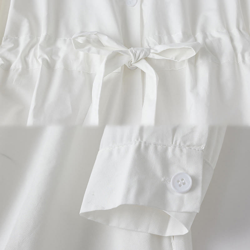 Buddha Stones Printing Irregular Lines Long Sleeve Lace-up Lapel Cotton Midi Dress With Pockets - image 14