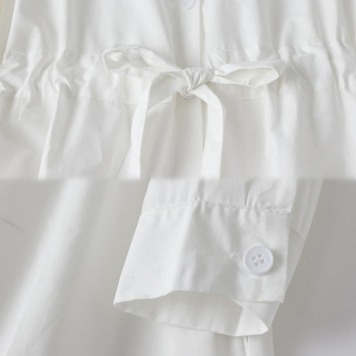 Buddha Stones Printing Irregular Lines Long Sleeve Lace-up Lapel Cotton Midi Dress With Pockets - image 14