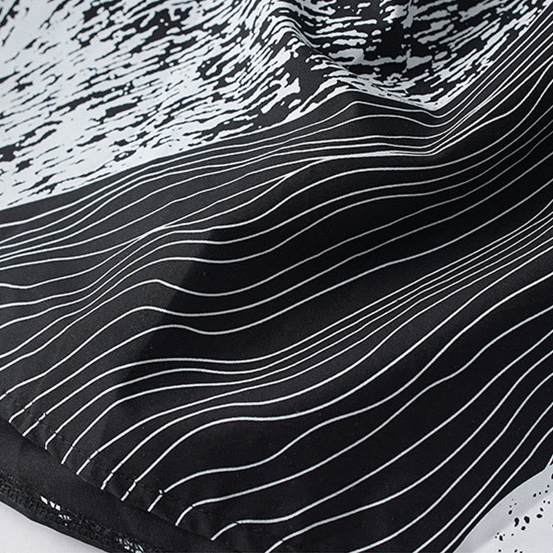 Buddha Stones Printing Irregular Lines Long Sleeve Lace-up Lapel Cotton Midi Dress With Pockets - image 9