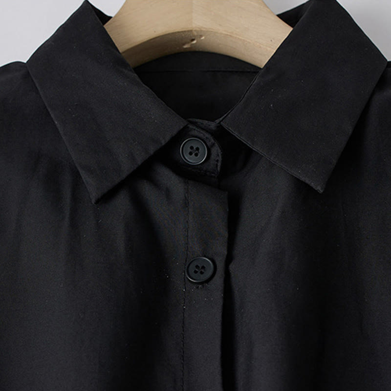 Buddha Stones Printing Irregular Lines Long Sleeve Lace-up Lapel Cotton Midi Dress With Pockets - image 3