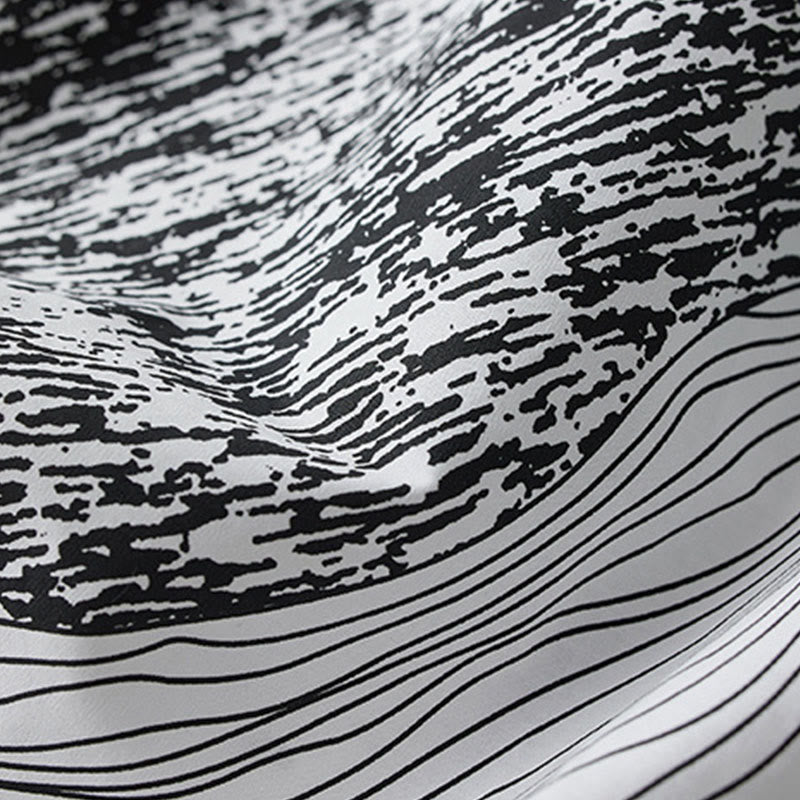 Buddha Stones Printing Irregular Lines Long Sleeve Lace-up Lapel Cotton Midi Dress With Pockets - image 15