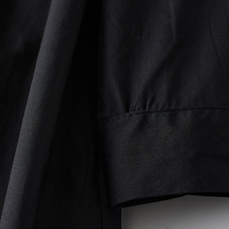 Buddha Stones Printing Irregular Lines Long Sleeve Lace-up Lapel Cotton Midi Dress With Pockets - image 5