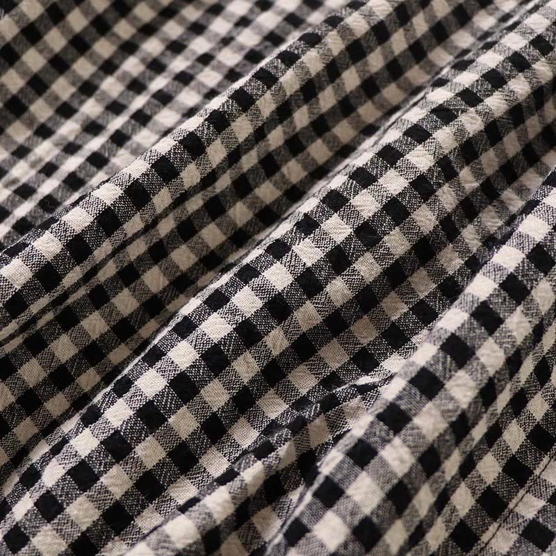 Buddha Stones Long Sleeve Plaid Simple Buttons Ruffled Design Cotton Linen Midi Dress With Pockets - image 16