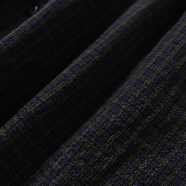 Buddha Stones Long Sleeve Plaid Simple Buttons Ruffled Design Cotton Linen Midi Dress With Pockets - image 3