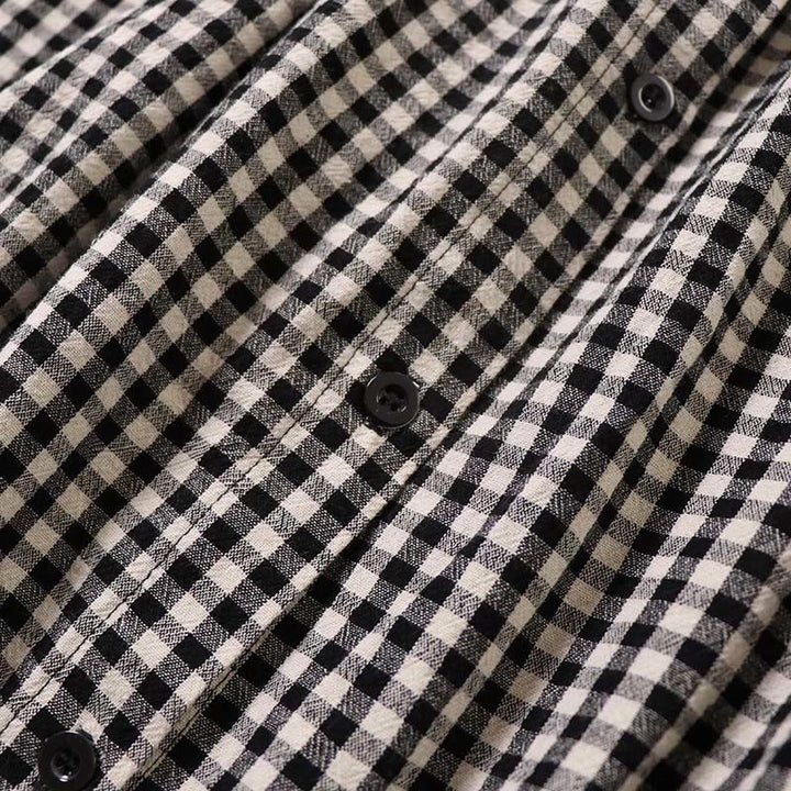 Buddha Stones Long Sleeve Plaid Simple Buttons Ruffled Design Cotton Linen Midi Dress With Pockets - image 15