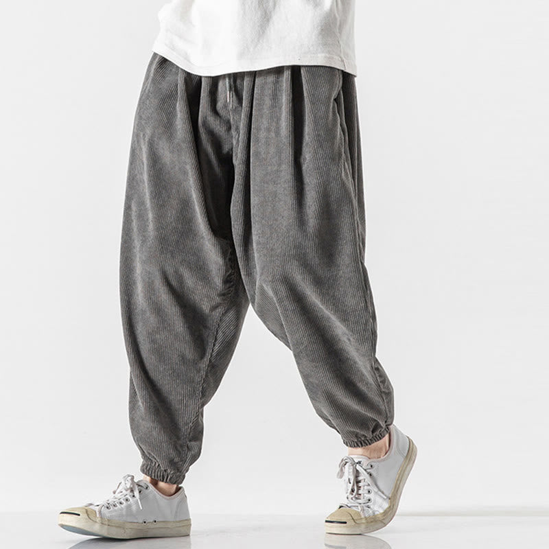 Buddha Stones Casual Pure Color Men's Drawstring Corduroy Harem Ankle-Length Pants With Pockets - image 4