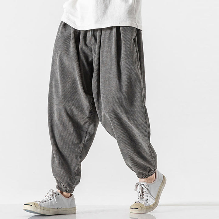 Buddha Stones Casual Pure Color Men's Drawstring Corduroy Harem Ankle-Length Pants With Pockets - image 4