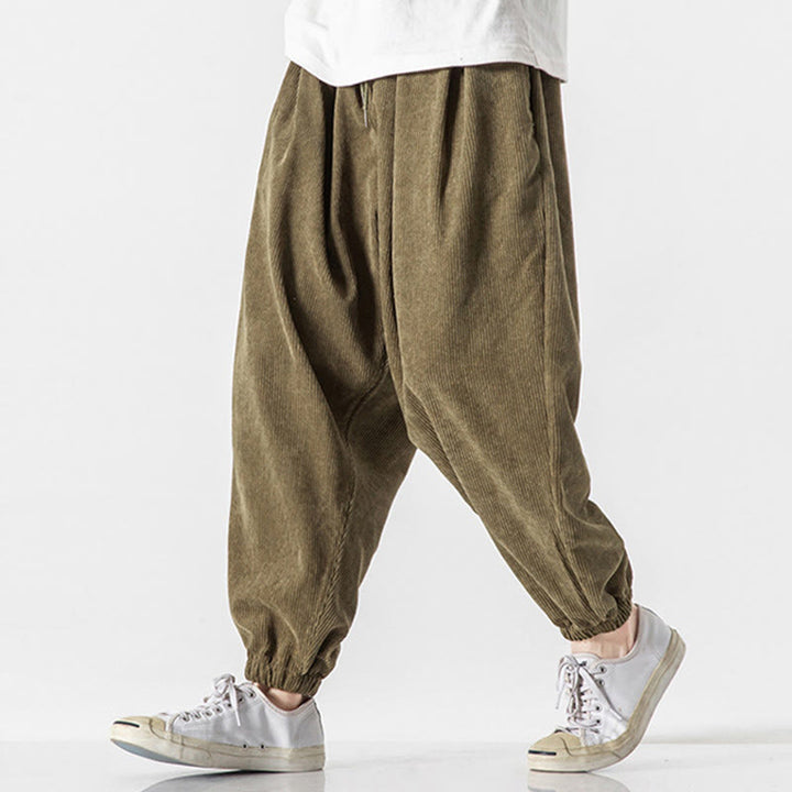 Buddha Stones Casual Pure Color Men's Drawstring Corduroy Harem Ankle-Length Pants With Pockets - image 19