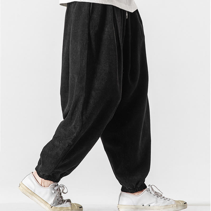 Buddha Stones Casual Pure Color Men's Drawstring Corduroy Harem Ankle-Length Pants With Pockets - image 12