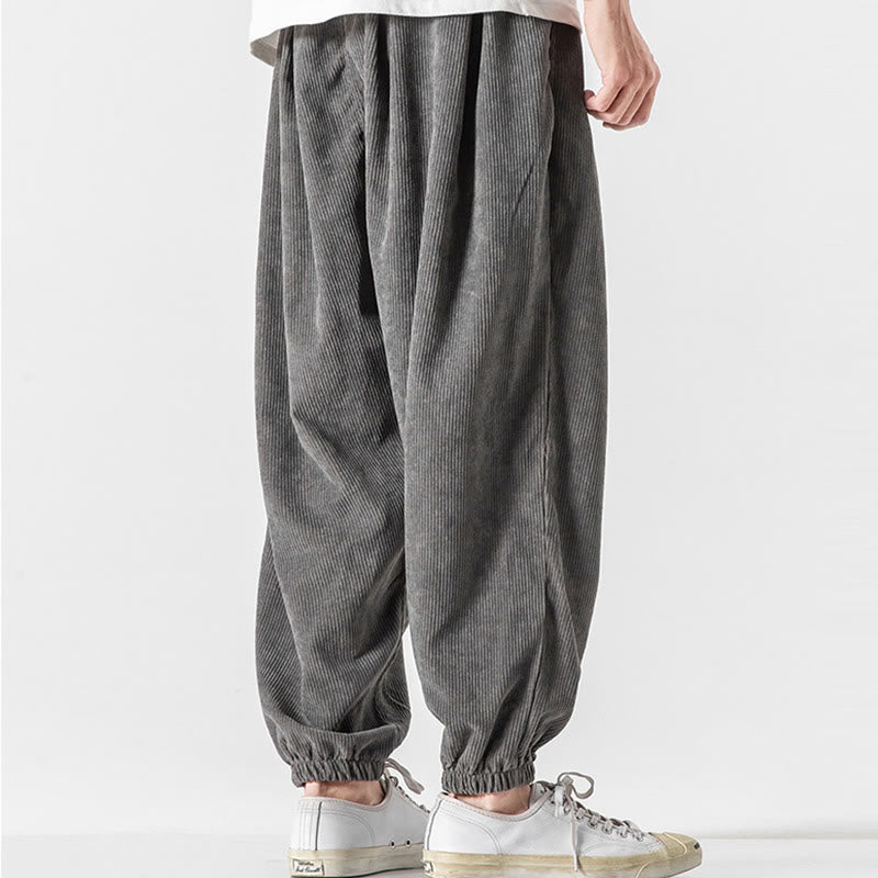 Buddha Stones Casual Pure Color Men's Drawstring Corduroy Harem Ankle-Length Pants With Pockets - image 6