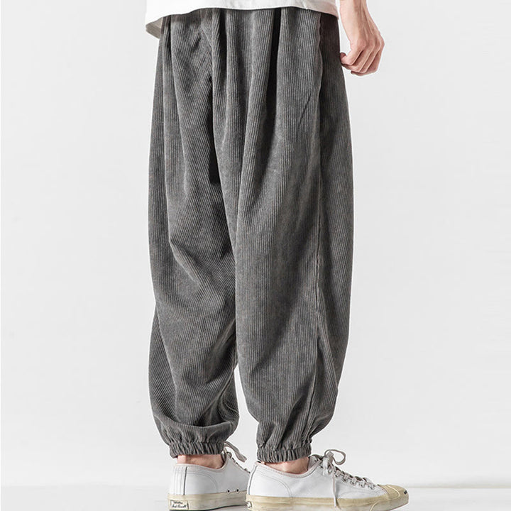 Buddha Stones Casual Pure Color Men's Drawstring Corduroy Harem Ankle-Length Pants With Pockets - image 6