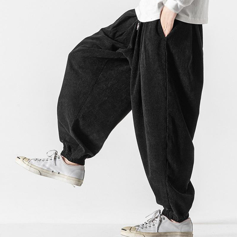 Buddha Stones Casual Pure Color Men's Drawstring Corduroy Harem Ankle-Length Pants With Pockets - image 13