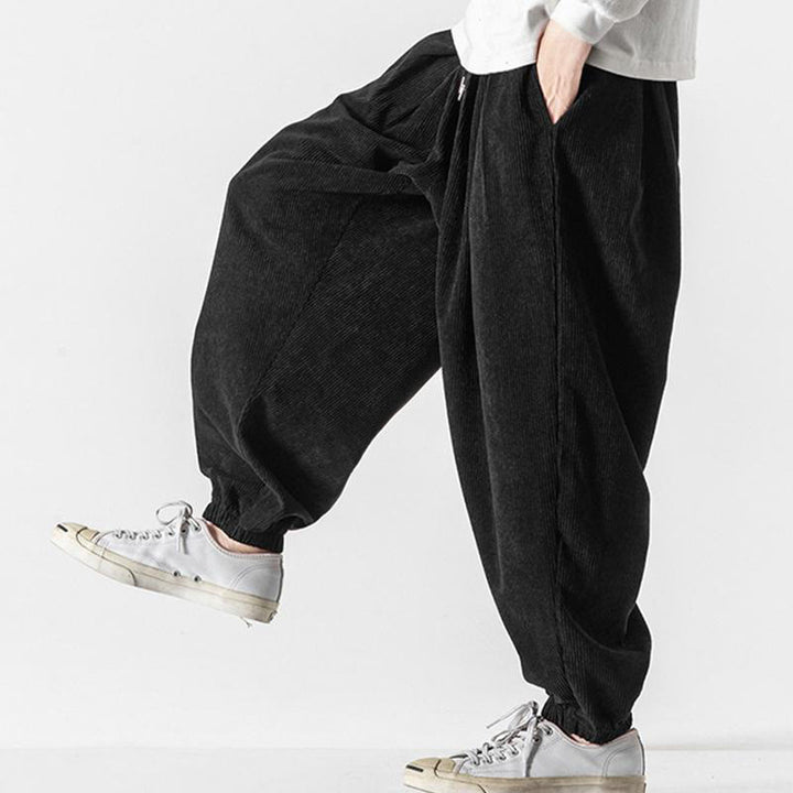 Buddha Stones Casual Pure Color Men's Drawstring Corduroy Harem Ankle-Length Pants With Pockets - image 13