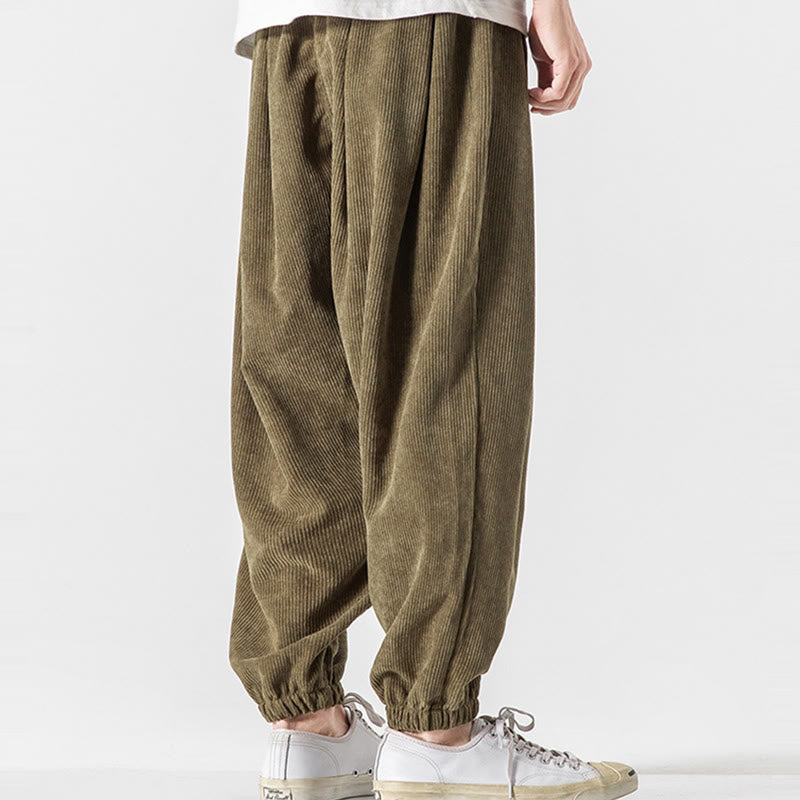 Buddha Stones Casual Pure Color Men's Drawstring Corduroy Harem Ankle-Length Pants With Pockets - image 22