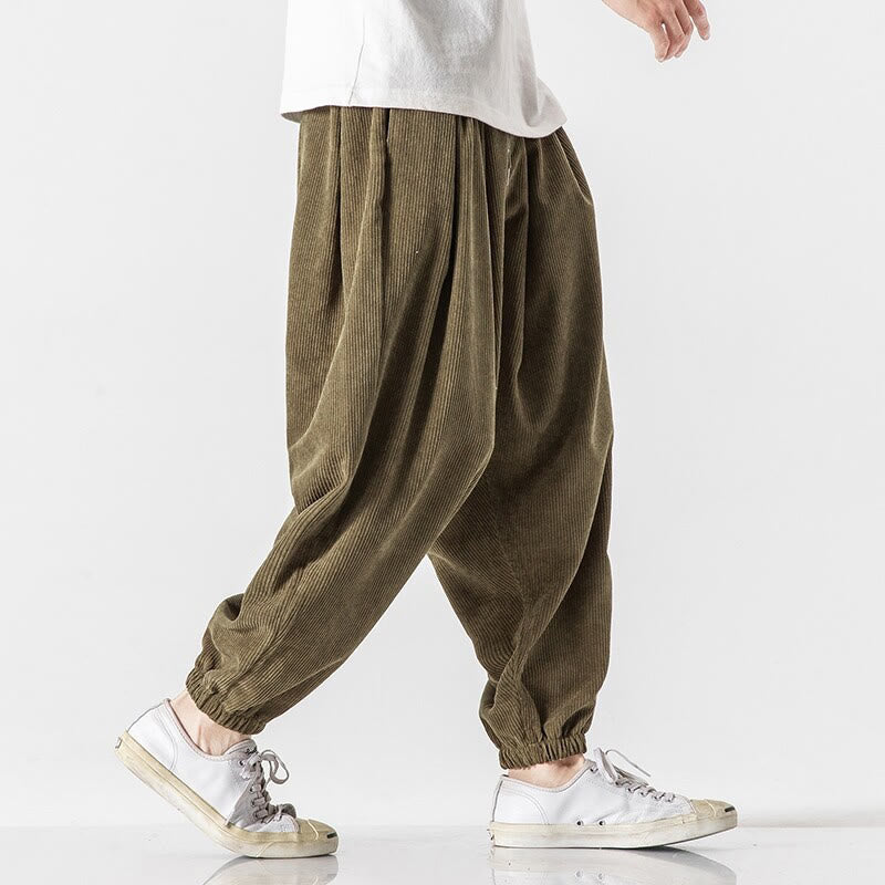 Buddha Stones Casual Pure Color Men's Drawstring Corduroy Harem Ankle-Length Pants With Pockets - image 23