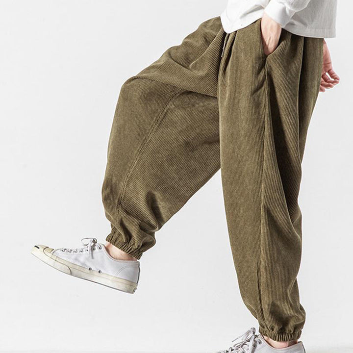 Buddha Stones Casual Pure Color Men's Drawstring Corduroy Harem Ankle-Length Pants With Pockets - image 25