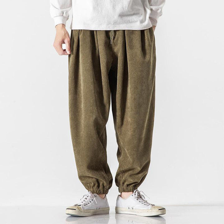 Buddha Stones Casual Pure Color Men's Drawstring Corduroy Harem Ankle-Length Pants With Pockets - Olive - US/UK/AU46，EU56 (5XL) - image 18