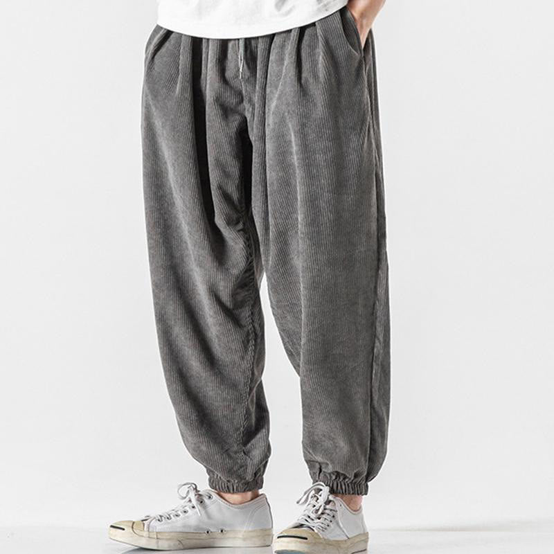 Buddha Stones Casual Pure Color Men's Drawstring Corduroy Harem Ankle-Length Pants With Pockets - image 3