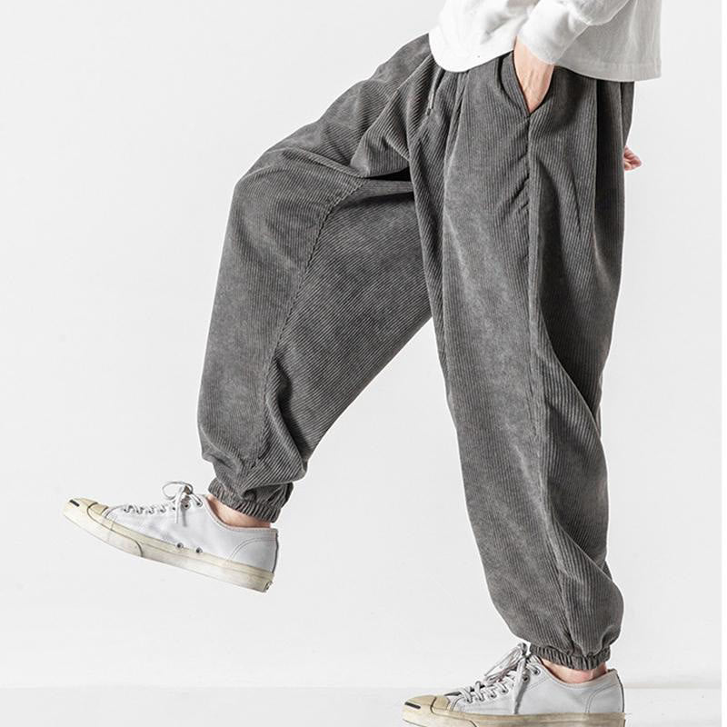 Buddha Stones Casual Pure Color Men's Drawstring Corduroy Harem Ankle-Length Pants With Pockets - image 7