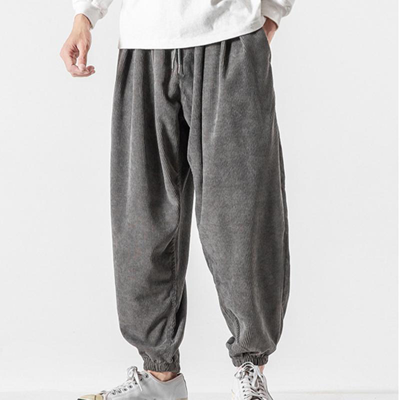 Buddha Stones Casual Pure Color Men's Drawstring Corduroy Harem Ankle-Length Pants With Pockets - image 2