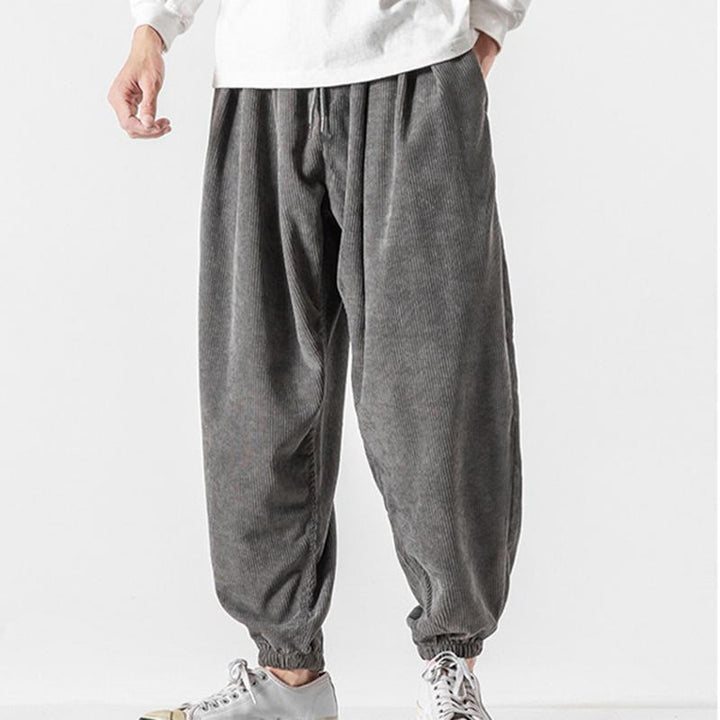 Buddha Stones Casual Pure Color Men's Drawstring Corduroy Harem Ankle-Length Pants With Pockets - image 2