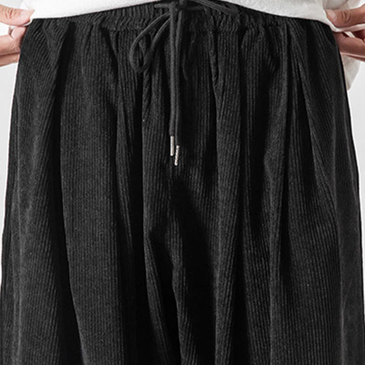 Buddha Stones Casual Pure Color Men's Drawstring Corduroy Harem Ankle-Length Pants With Pockets - image 15