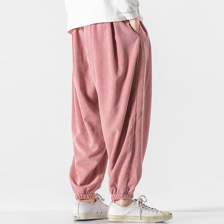 Buddha Stones Casual Pure Color Men's Drawstring Corduroy Harem Ankle-Length Pants With Pockets - image 30
