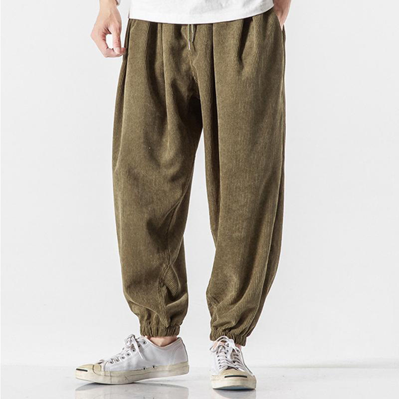 Buddha Stones Casual Pure Color Men's Drawstring Corduroy Harem Ankle-Length Pants With Pockets - image 20