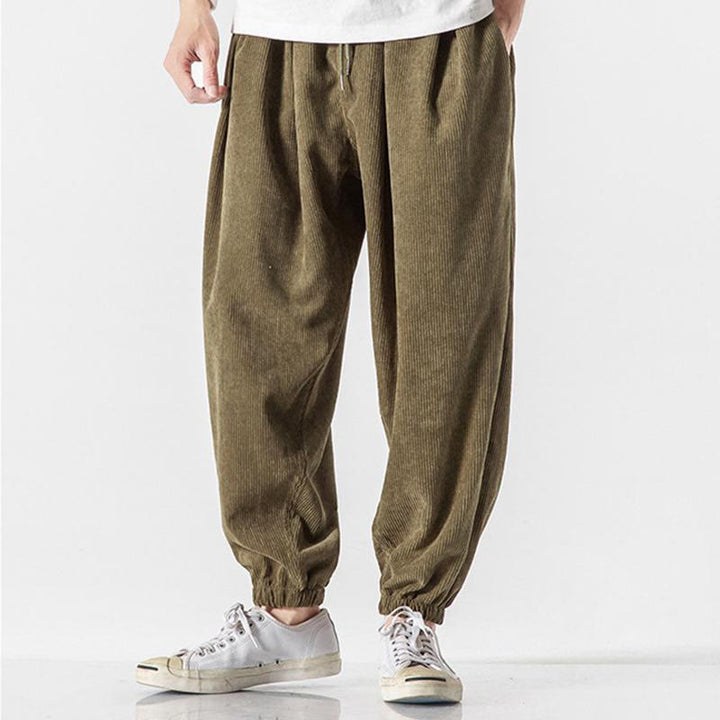 Buddha Stones Casual Pure Color Men's Drawstring Corduroy Harem Ankle-Length Pants With Pockets - image 20