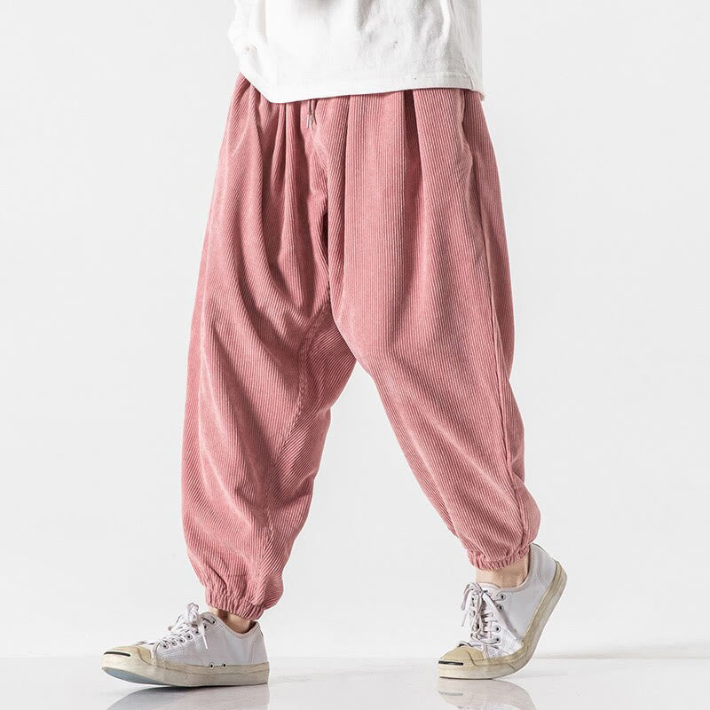 Buddha Stones Casual Pure Color Men's Drawstring Corduroy Harem Ankle-Length Pants With Pockets - image 27