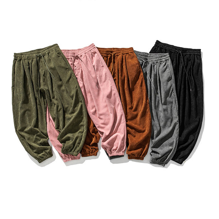 Buddha Stones Casual Pure Color Men's Drawstring Corduroy Harem Ankle-Length Pants With Pockets - image 33