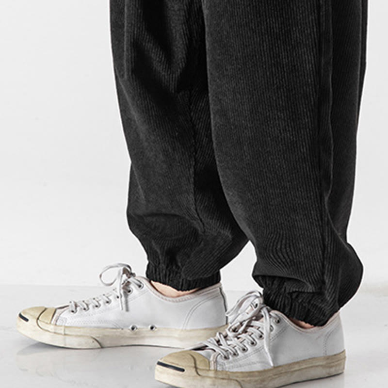 Buddha Stones Casual Pure Color Men's Drawstring Corduroy Harem Ankle-Length Pants With Pockets - image 17