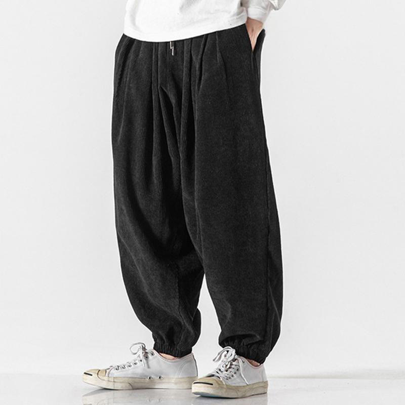 Buddha Stones Casual Pure Color Men's Drawstring Corduroy Harem Ankle-Length Pants With Pockets - image 9