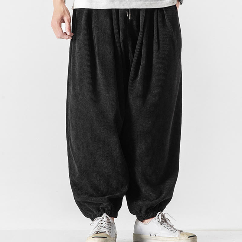Buddha Stones Casual Pure Color Men's Drawstring Corduroy Harem Ankle-Length Pants With Pockets - image 14