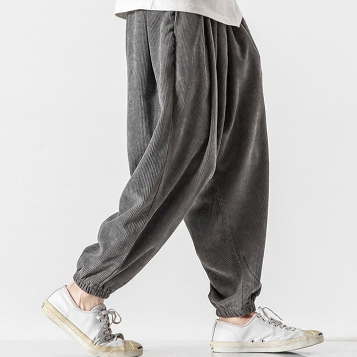Buddha Stones Casual Pure Color Men's Drawstring Corduroy Harem Ankle-Length Pants With Pockets - image 5