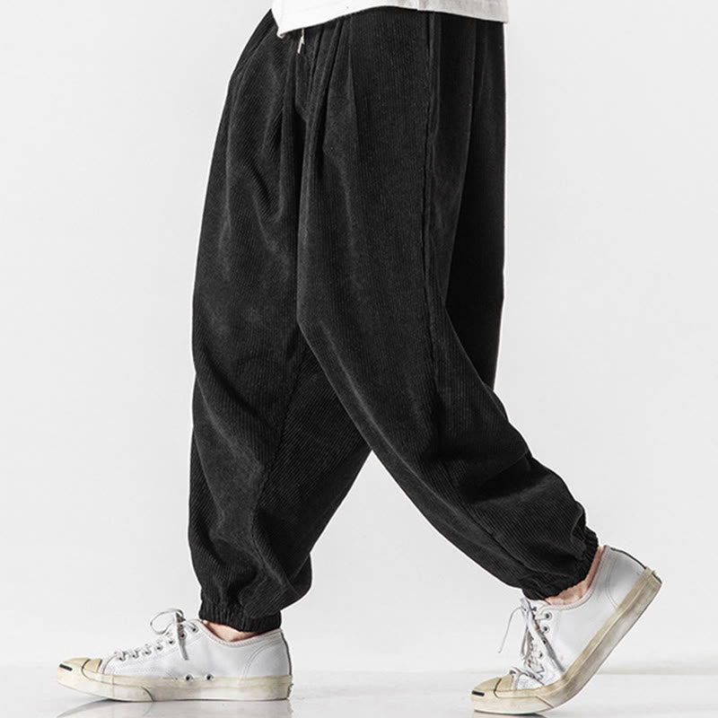 Buddha Stones Casual Pure Color Men's Drawstring Corduroy Harem Ankle-Length Pants With Pockets - image 11