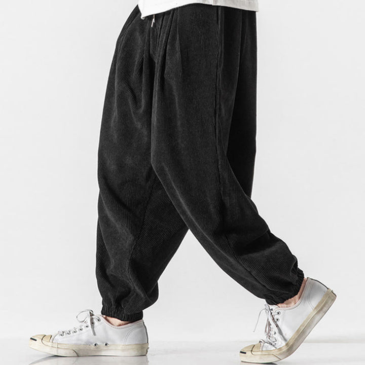 Buddha Stones Casual Pure Color Men's Drawstring Corduroy Harem Ankle-Length Pants With Pockets - image 11